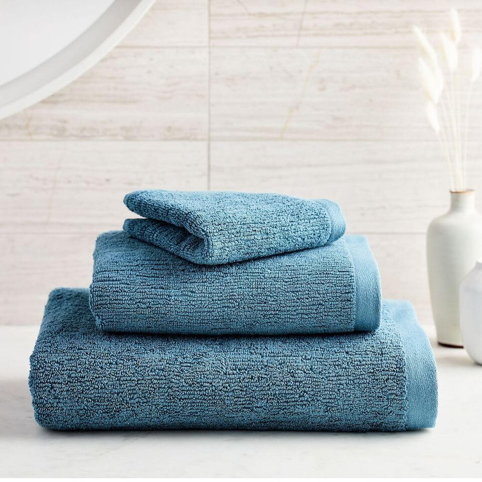 Organic QuickDry Textured Towels Ethereal Blue West Elm Australia